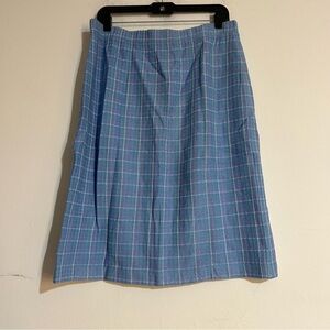 St. John Collection Tweed Plaid Blue Pencil Skirt Size 16 Spring Easter Dog Show